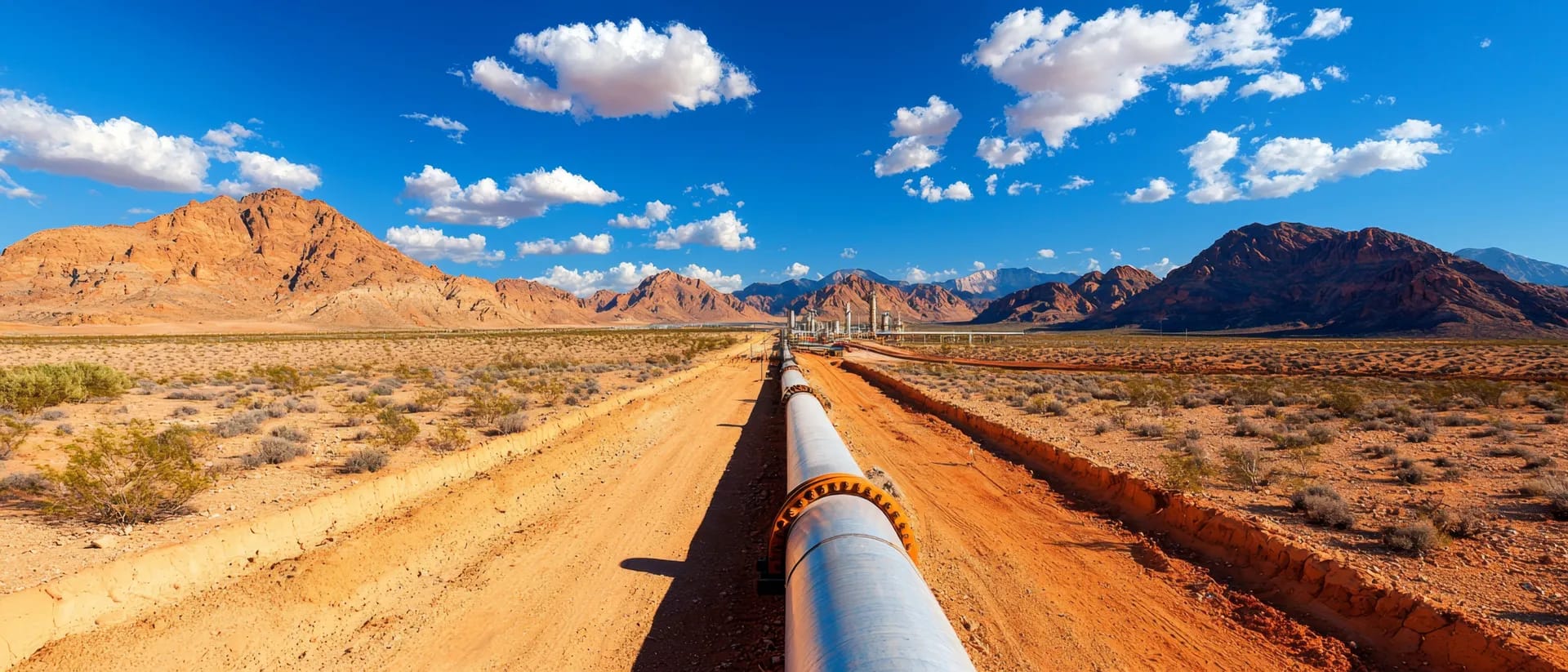 Modern natural gas pipeline infrastructure representing on-site supply at Creekstone Energy